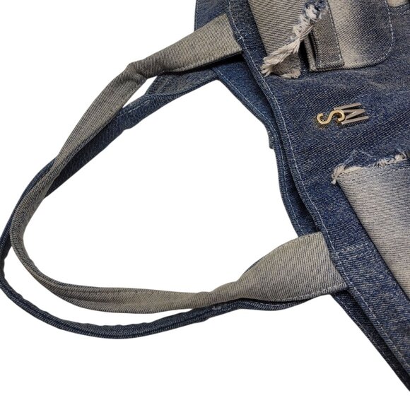 Steve Madden Banisia/Anisia Denim Multi-Pocket Tote Bag Blue Jean Large - Picture 7 of 15
